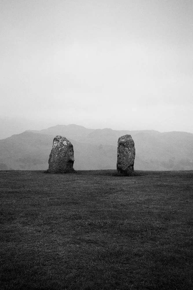 Black and white image of Castlerigg stone circle