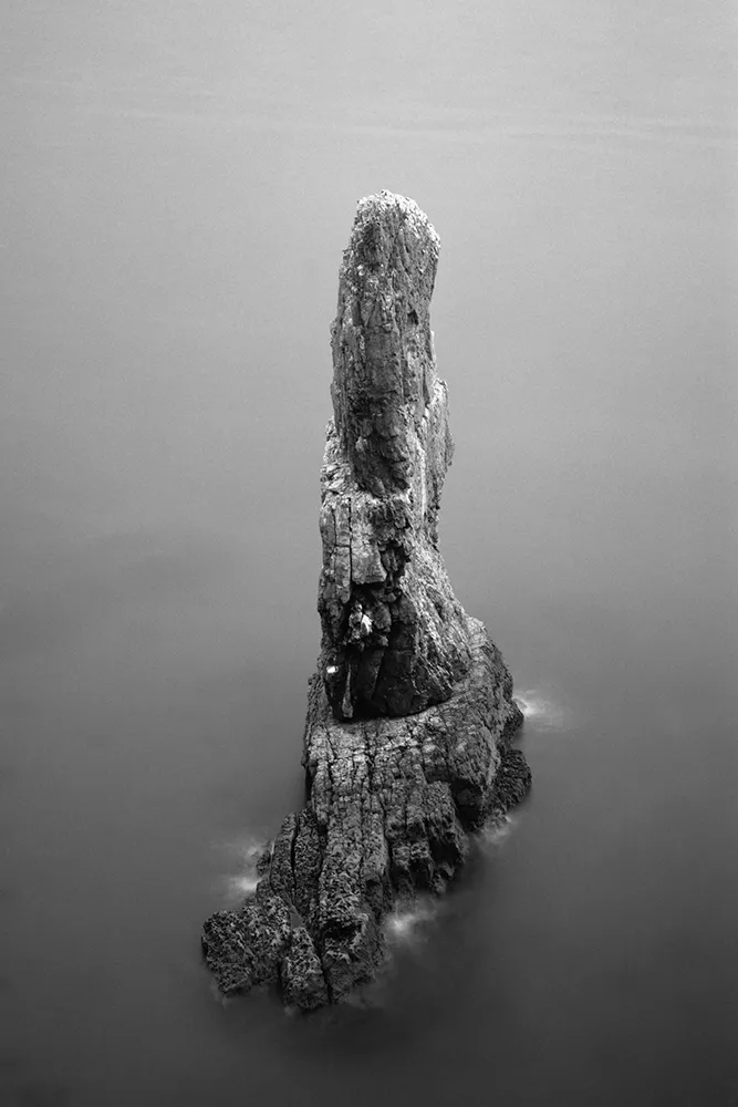 Black and white image of a coastal formation